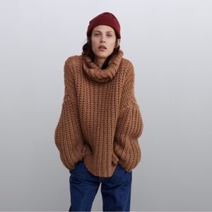 Zara Oversized Brown Knit Turtleneck Sweater